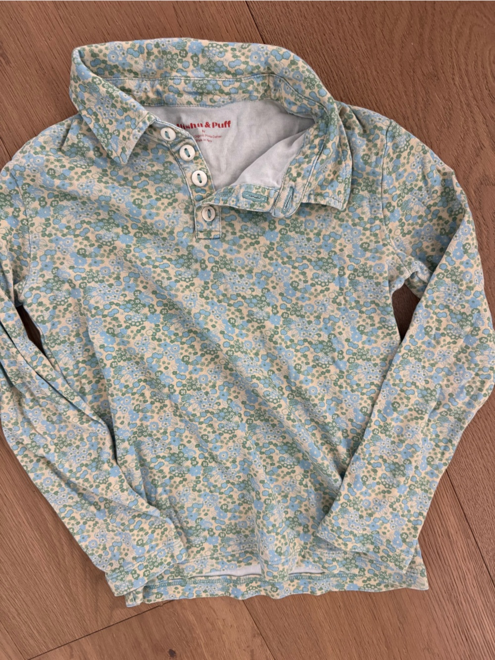 Misha And Puff Floral Button-Front Long Sleeve Top - Light Blue & Sage